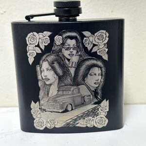 Custom Engraved Black Flask – Chicana Art • Roses • Classic Chevy Truck